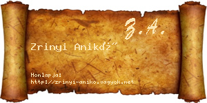 Zrinyi Anikó névjegykártya